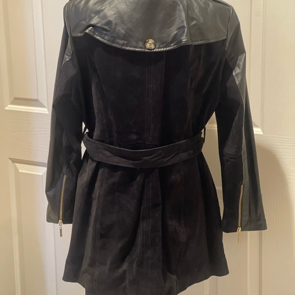 Iman black suede/leather trench coat size XL Double breasted - Picture 4 of 6